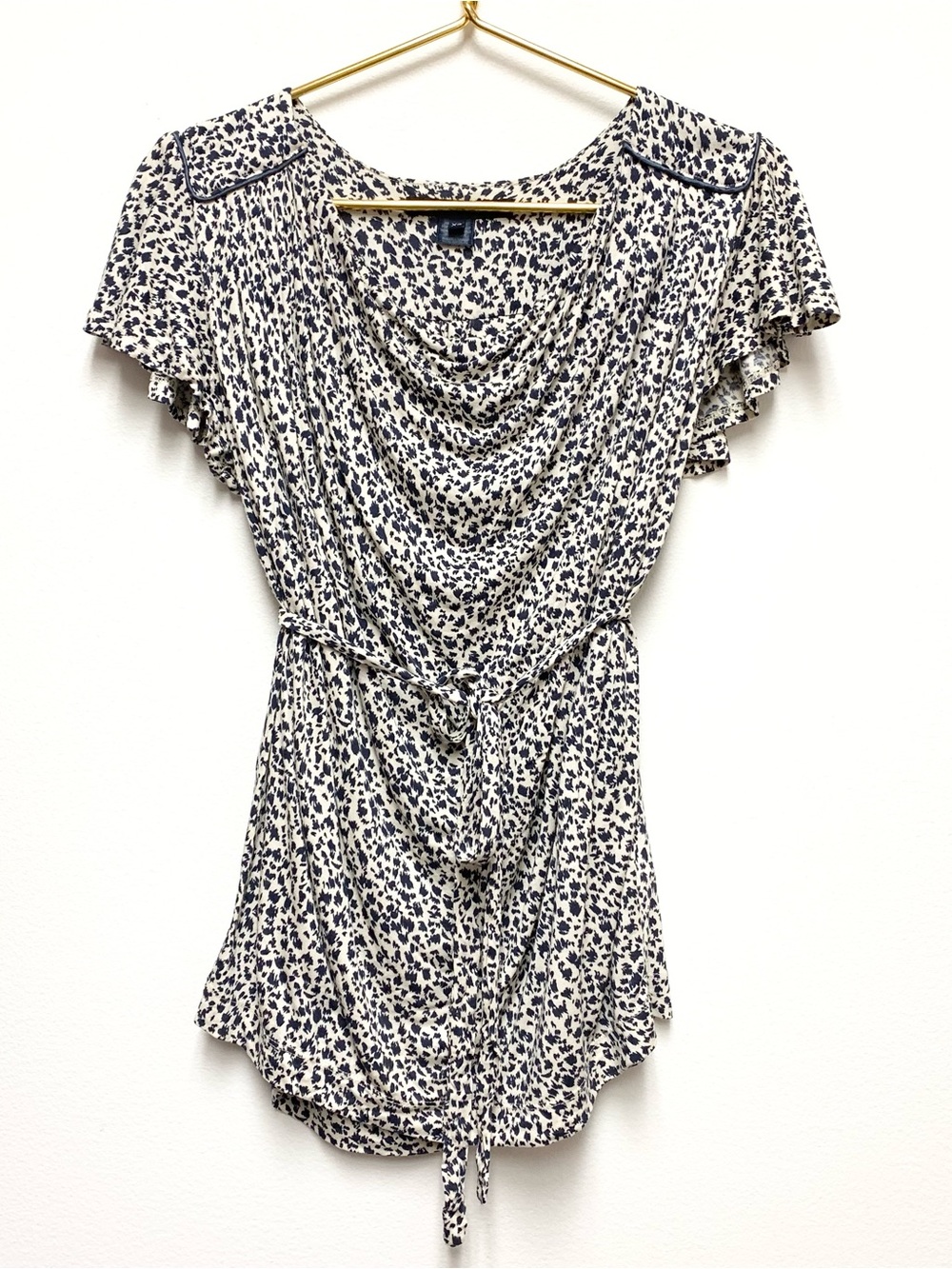 French Connection Flutter Sleeve Waist Tie Draped Front Blouse Top Size XS